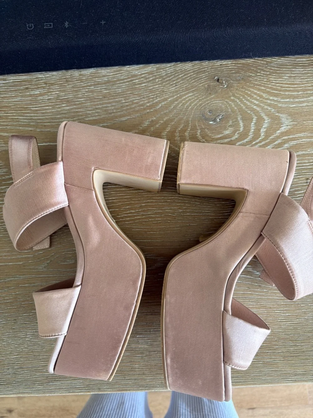 Jeffrey Campbell Moody Taupe Satin platform strap ankle heel size 8.5